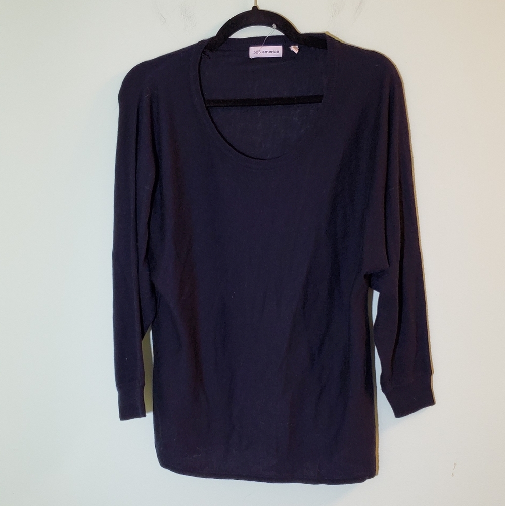 525 America Soft & Cozy Cotton Cashmere Navy Dark Blue Pullover Sweater Size XS